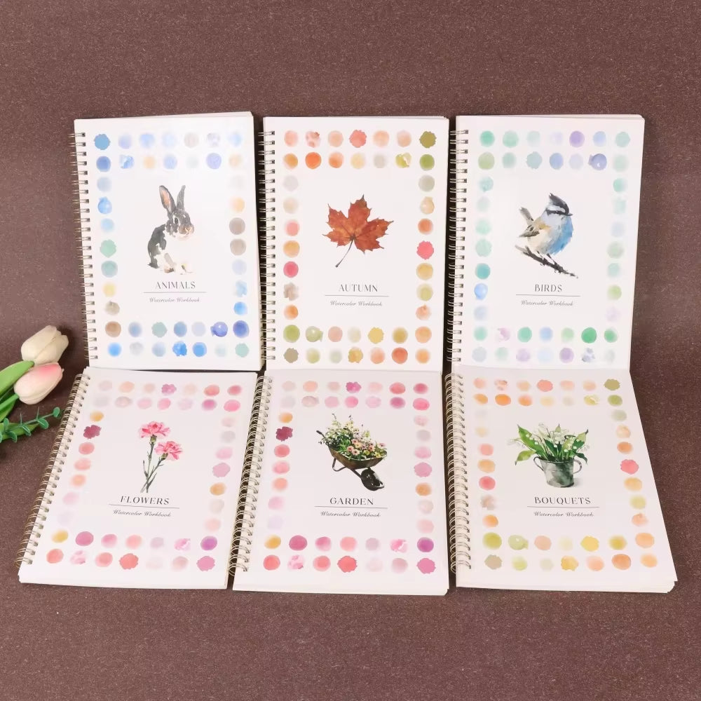 1/6Pcs Adult Watercolor Painting Book with Spiral Binding, Adult Art Activity, Watercolour Journal, Watercolor Coloring Book