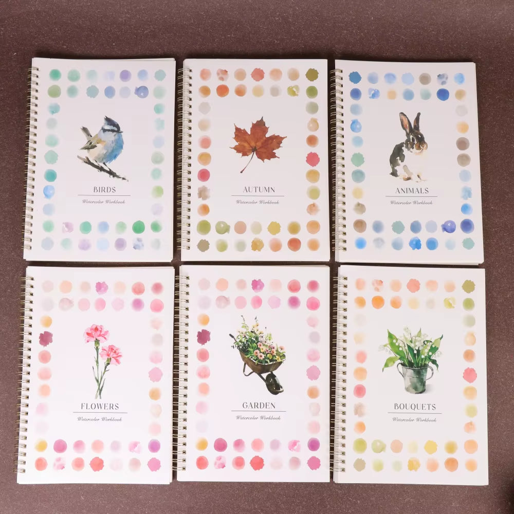 1/6Pcs Adult Watercolor Painting Book with Spiral Binding, Adult Art Activity, Watercolour Journal, Watercolor Coloring Book